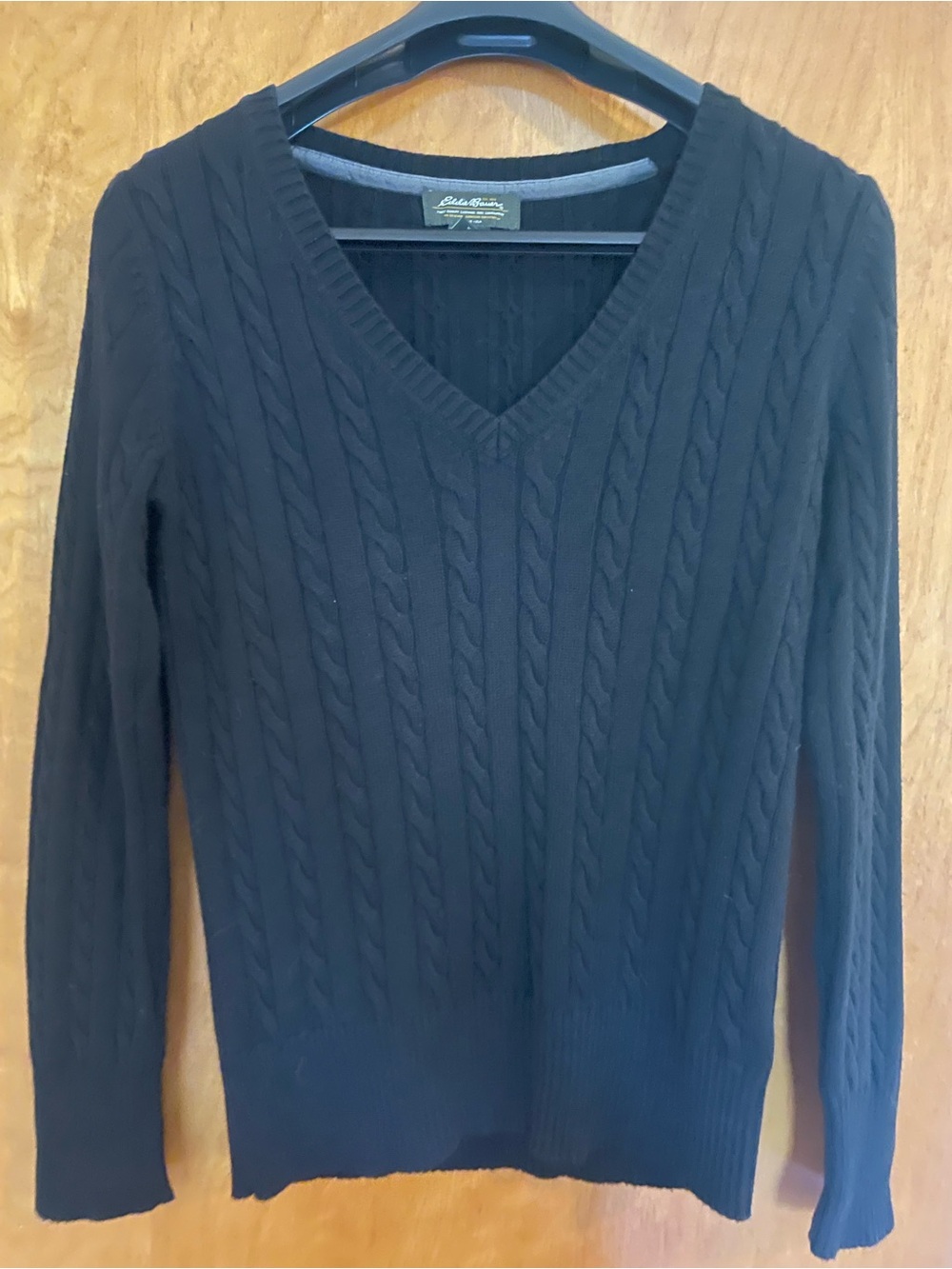 Eddie Bauer Petite Cable Knit V-Neck Sweater - Black